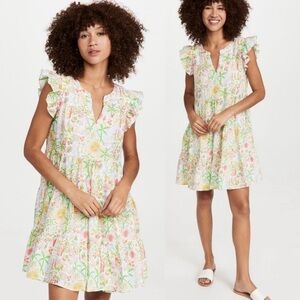 Roller Rabbit Linen Bari Pippa Dress Babydoll Tiered Mini Rainbow Tropical XS